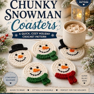 Modèle de sous-verres bonhomme de neige au crochet | Modèle PDF facile pour les fêtes (téléchargement instantané)