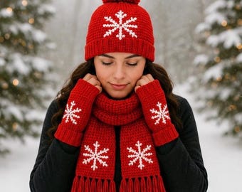 Snowflake Crochet Set Pattern – Slouchy Hat, Gloves & Scarf (Digital PDF)