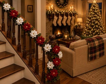 Crochet Poinsettia Garland Pattern | Beginner Friendly Christmas Decor (PDF Download)