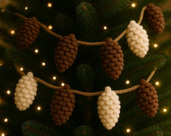 Crochet Pinecone Garland Pattern • Winter Christmas Decor (PDF Pattern)