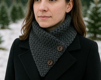 Chunky Buttoned Neck Warmer Crochet Pattern | Cozy Winter Cowl | Beginner Friendly | PDF Download