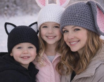 Modular Cat & Bunny Ear Beanie Crochet Pattern