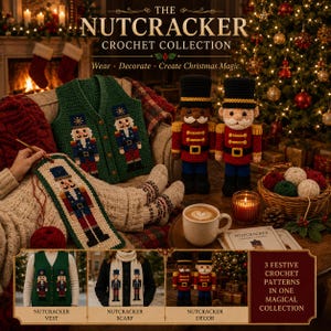 Nutcracker Crochet Pattern Bundle | Christmas GraphGAN Collection | Sweater Vest, Scarf & Giant Pillow Decor | Holiday Crochet PDF Patterns
