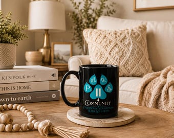 PAWS4Community 15 oz Black Coffee Mug l Oversized Crochet Mug l Oversized Crochet Mug l Cozy Maker Gift l Ceramic Mug