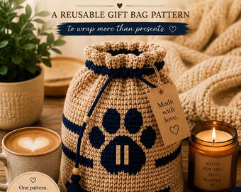 Crochet Blessing Bag Pattern PDF, Reusable Drawstring Gift Bag, Beginner Graph Crochet Pattern, 4 Colorwork Charts, Signature Edition