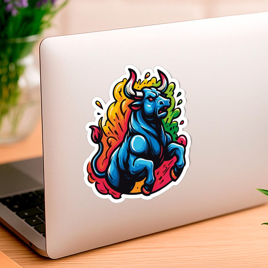 Colorful Raging Bull Sticker Bold Animal Mascot Decal Taurus Zodiac ...