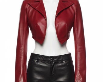 Bold Red Leather Bolero Top : Women's Cropped Shrug Jacket