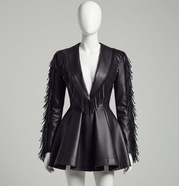 Handmade Black Lambskin Leather Fringe Mini Dress | Gothic Party Wear -  Etsy Israel