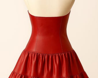 red leather halter dress Red Lambskin Leather Halter Dress: Vintage Style