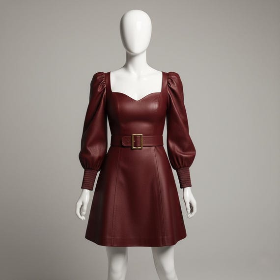 burgundy leather dress long sleeve ZARA NEW FW20 FAUX LEATHER ASYMMETRIC MINI DRESS BURGUNDY RED SIZES: Xs
