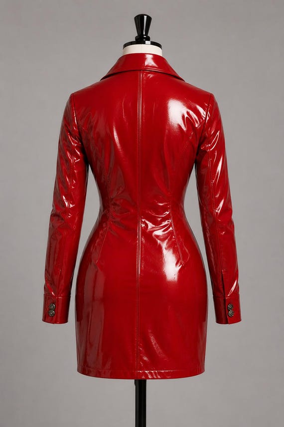 Red Patent Sheep Leather Mini Dress for Women