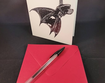 Vampire squid, black and white, Square linocut Blank Notecard