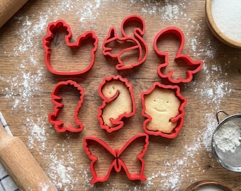 Cookie Cutter Set Animal & Dinosaur Shapes 3D Printed Molds Kids Baking Tools Birthday Decorations
