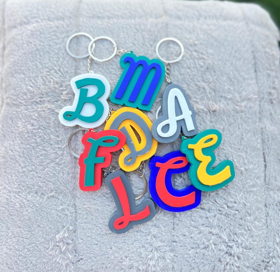 3D Printed Letter Keyrings Personalized Name Keyring Colorful Alphabet ...