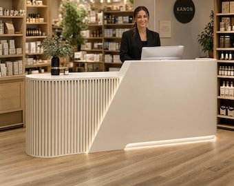 Modern reception desk with led light Beige front desk counter For salon spa beauty office