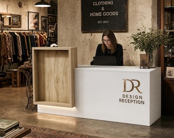 Modern Fluted Wood Reception Desk for Office, Salon, Spa, Boutique