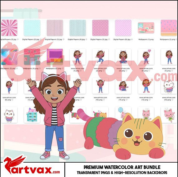 Gabbys Dollhouse Clipart Bundle | Watercolor Gabby and Cats Pngs