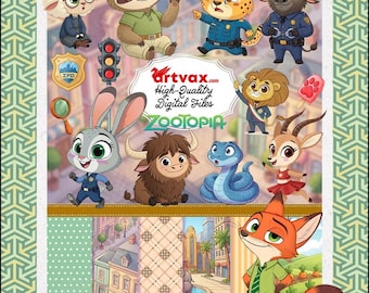 Zootopia 2 PNG Bundle | Watercolor Judy Hopps Nick Wilde Clipart | Zootopia Police Department png | Cute Sloth Cheetah, Gary De'Snake png