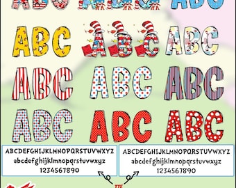 Verhalenboekalfabet PNG-bundel, aangepaste Dr Susess-doodle-alfabetletters, maak je eigen naam, leraar Dr Susess, Read Across America Letters