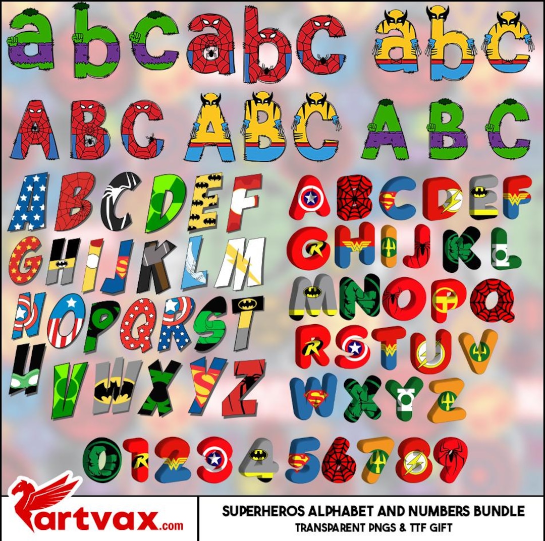 Avengers Doodle Alphabet Png, Superhero Alphabet, Kids Birthday Name ...