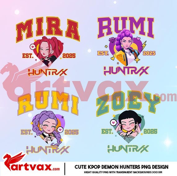 Huntrix KPop Demon Hunters PNG Bundle | Mira Rumi Zoey Anime Girls Clipart | Cute Digital PNG for Sublimation