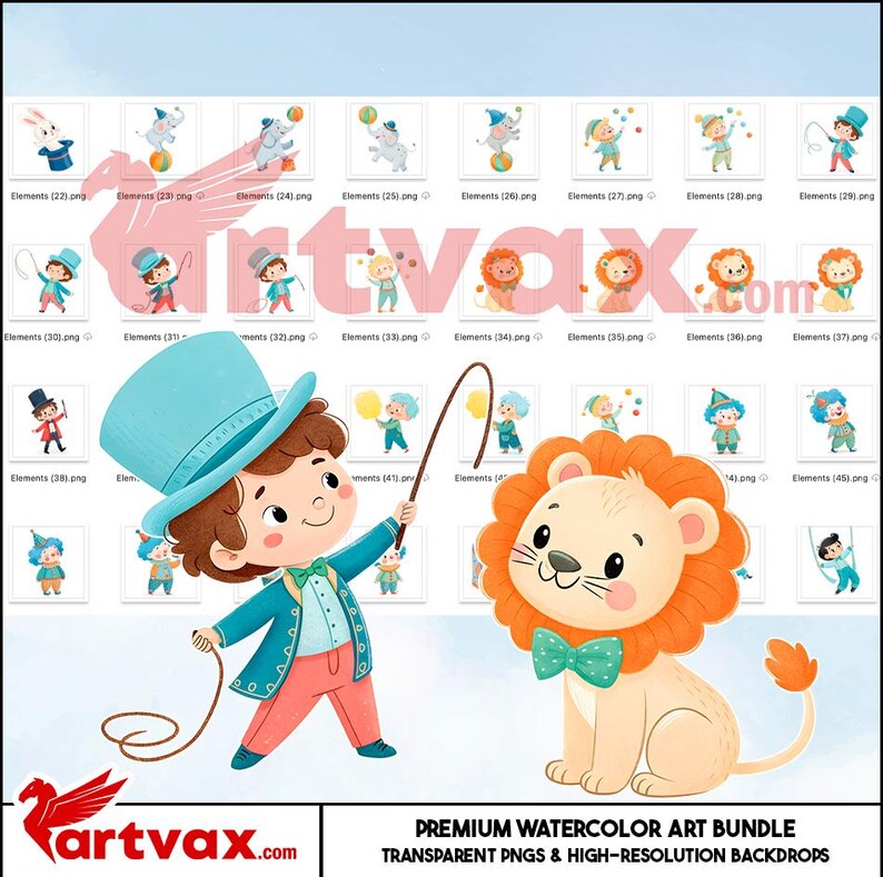 Circus Watercolor Clipart Bundle | Cute Pngs | Clowns, Animals, Tent ...