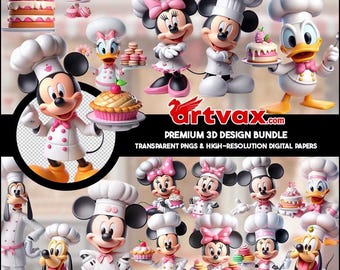 Mickey and Friends Chef PNG Bundle | 3D Baking Minnie Donald Goofy Pluto Clipart | Cute Kitchen Digital Download