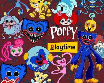 Pacchetto PNG Poppy Playtime, sublimazione Huggy Wuggy Kissy Missy, clipart Mommy Long Legs, download digitale di maglietta di compleanno del gioco horror