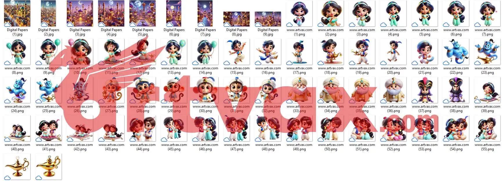 Aladdin Jasmine Clipart Bundle | Cute 3D Chibi PNG | Disney Princess ...