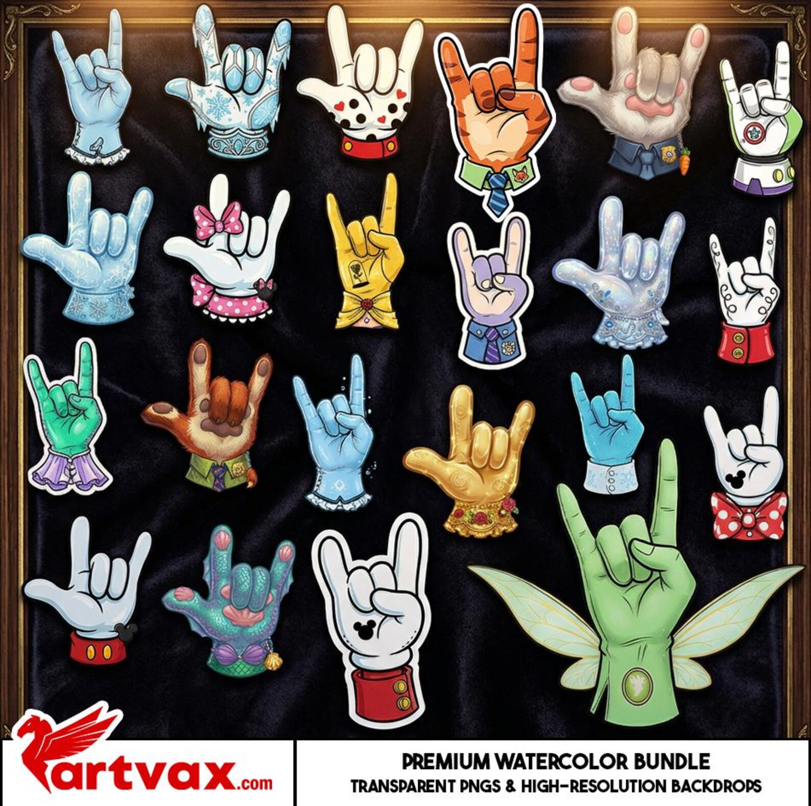 Paquete PNG de ASL Te amo / Clipart de lenguaje de señas de acuarela ...