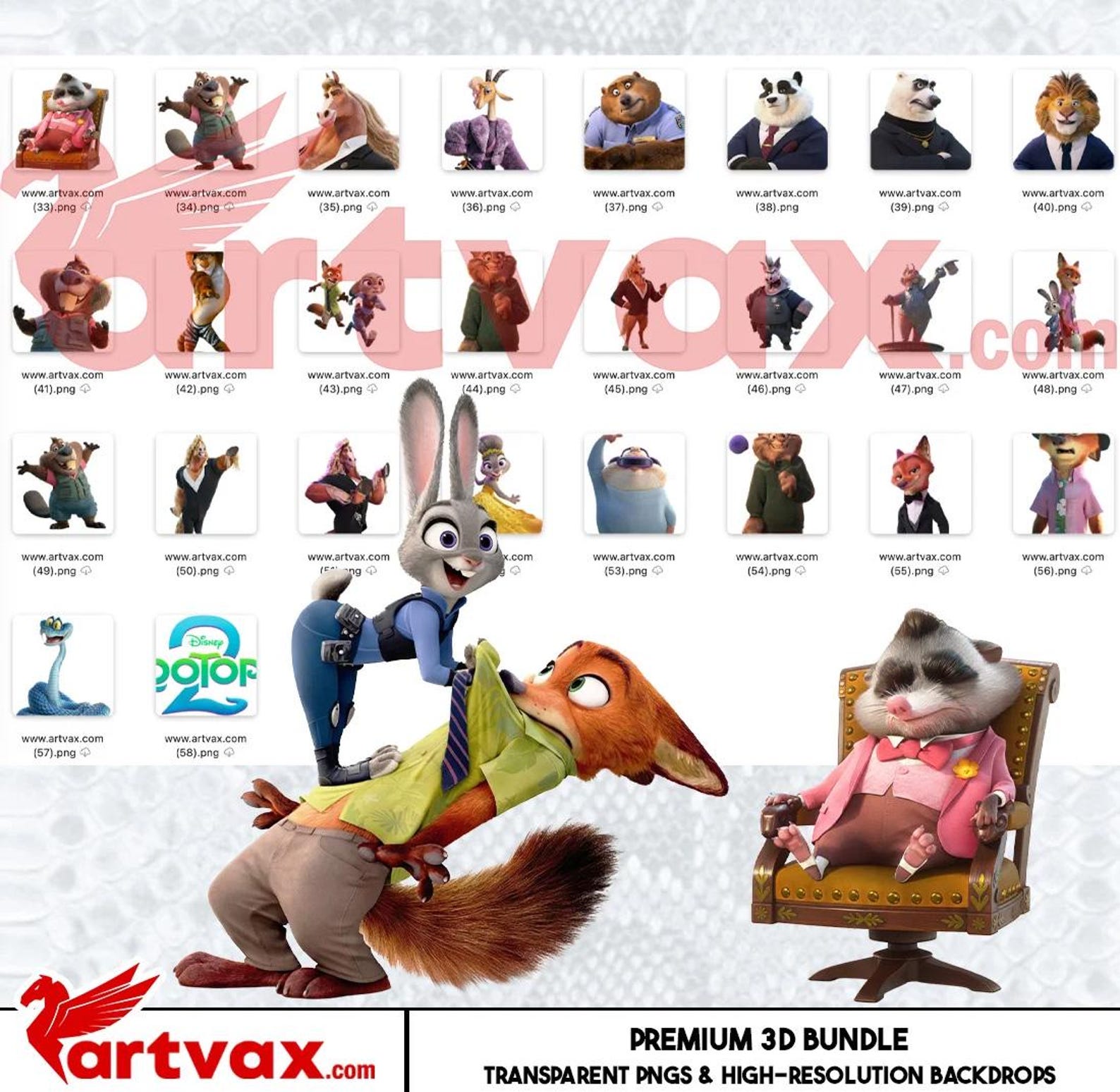 Zootopia 2 Clipart Bundle, Cute 3D Gary Snake Judy Hopps Nick Wilde PNG ...