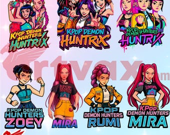 Kpop Demon Hunters PNG Bundle | Huntrix Girls Mira Rumi Zoey Anime Clipart | Cute Digital PNG for Sublimation & Printing