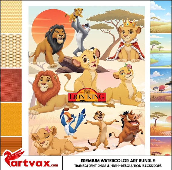 The Lion King Clipart Bundle | Watercolor Disney PNGs | Simba Pumbaa Timon | Digital Download | Safari Party Decor & Nursery Art