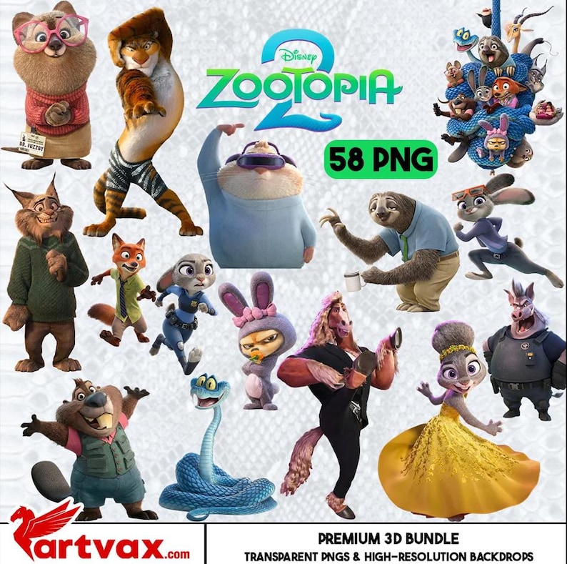 Zootopia 2 Clipart Bundle, Cute 3D Gary Snake Judy Hopps Nick Wilde PNG ...