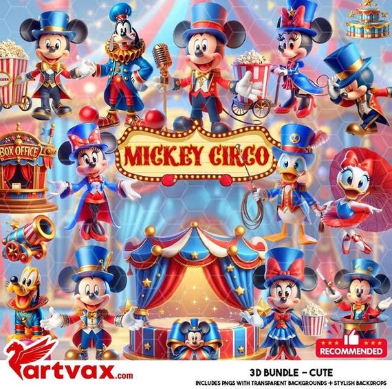 Mickey Circus Clipart Bundle | Disney Carnival PNG | Minnie Donald
