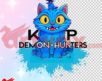 KPOP Demon Hunters Derpy Tiger PNG | Cute Blue Anime Tiger Clipart | Halloween Witch Tiger Sublimation | Cute Chibi Kitty PNG