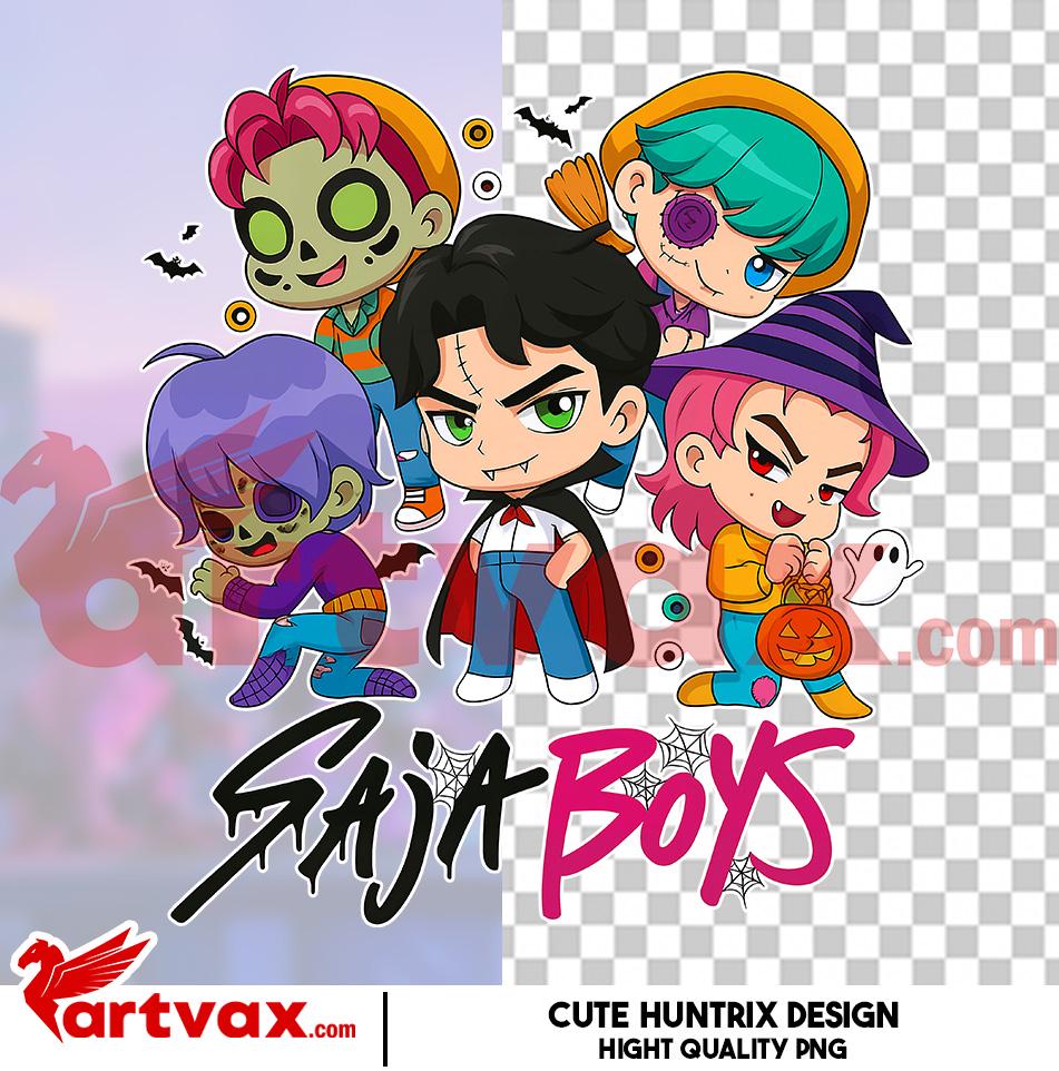 Huntrix Saja Boys Halloween PNG | かわいいちび吸血鬼＆ゾンビ