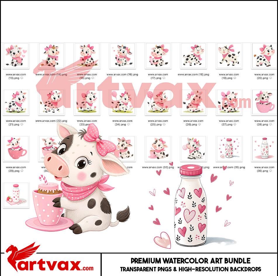Cute Cow Watercolor Clipart Bundle | Baby Cow PNG | Farm Animal Nursery ...