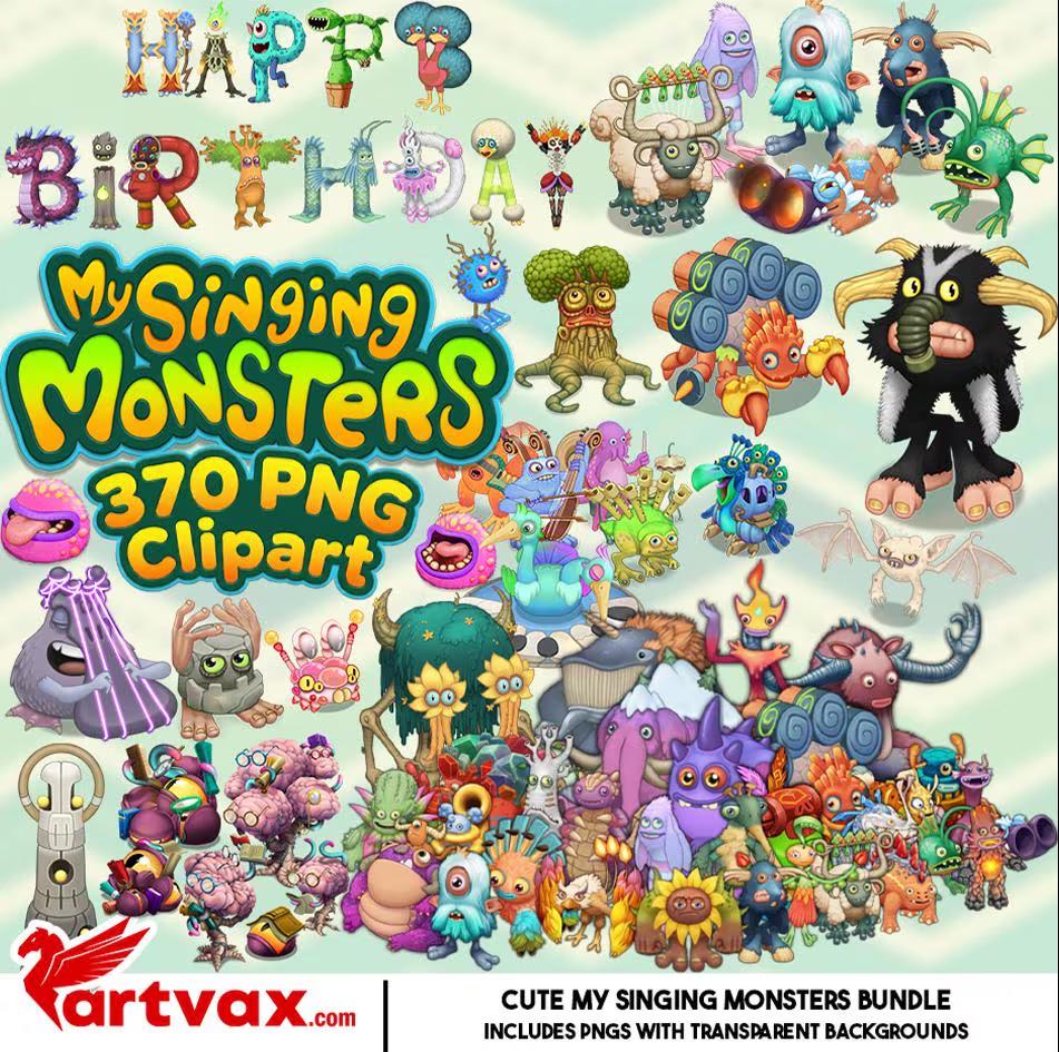 My Singing Monsters Clipart Bundle, 370+ PNG, Cute Mammott Wubbox Furcorn,  Happy Birthday Font, Game Character Sublimation, Digital Download - Etsy