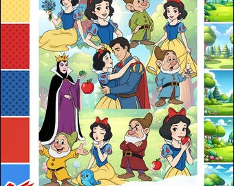 Snow White Clipart Bundle | Disney Princess Watercolor PNGs | Seven Dwarfs Digital Download | Fairytale Party & Nursery Decor