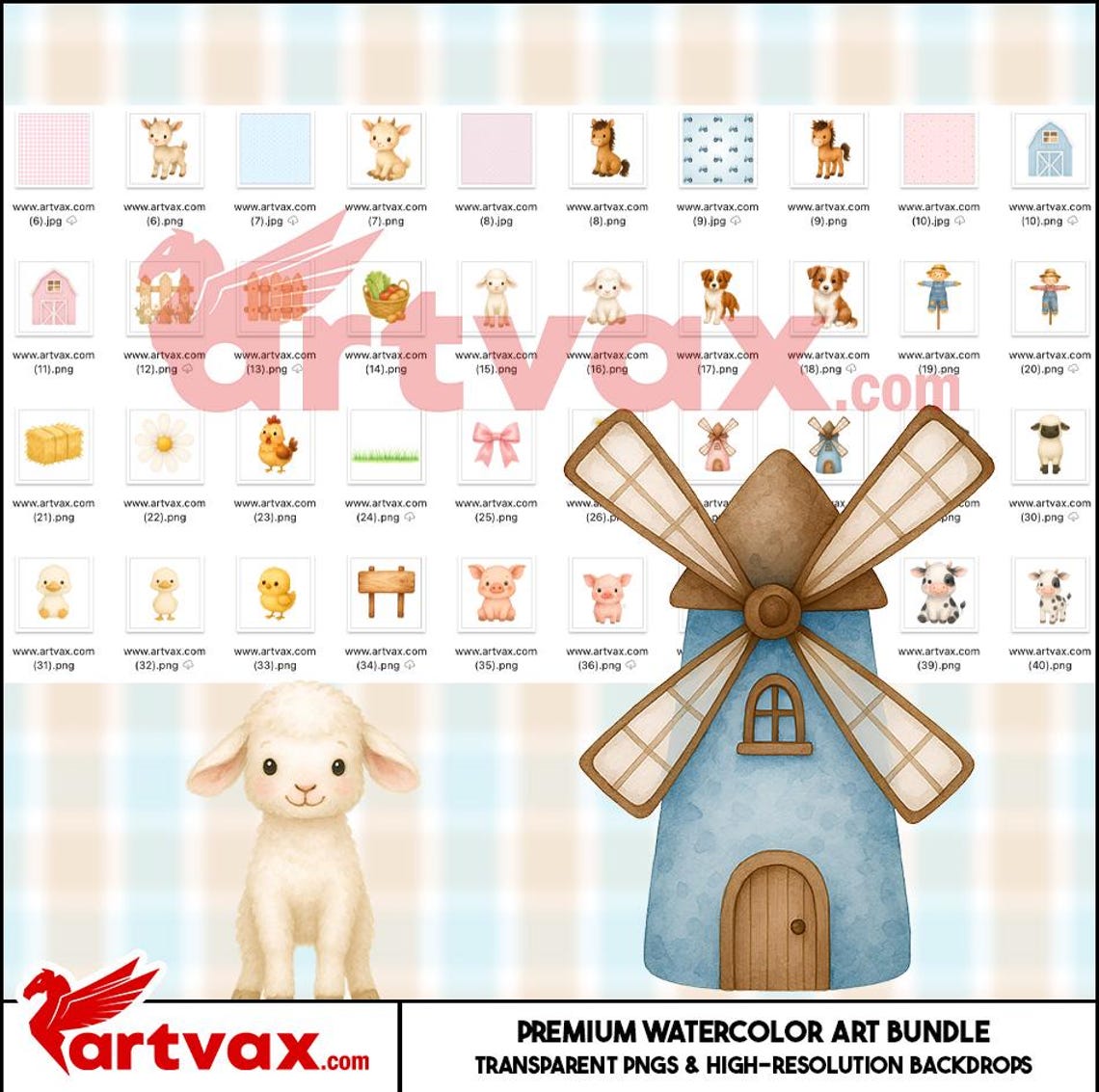 Farm Animals Watercolor Clipart Bundle | Cute Barnyard Pngs | Cow, Pig ...