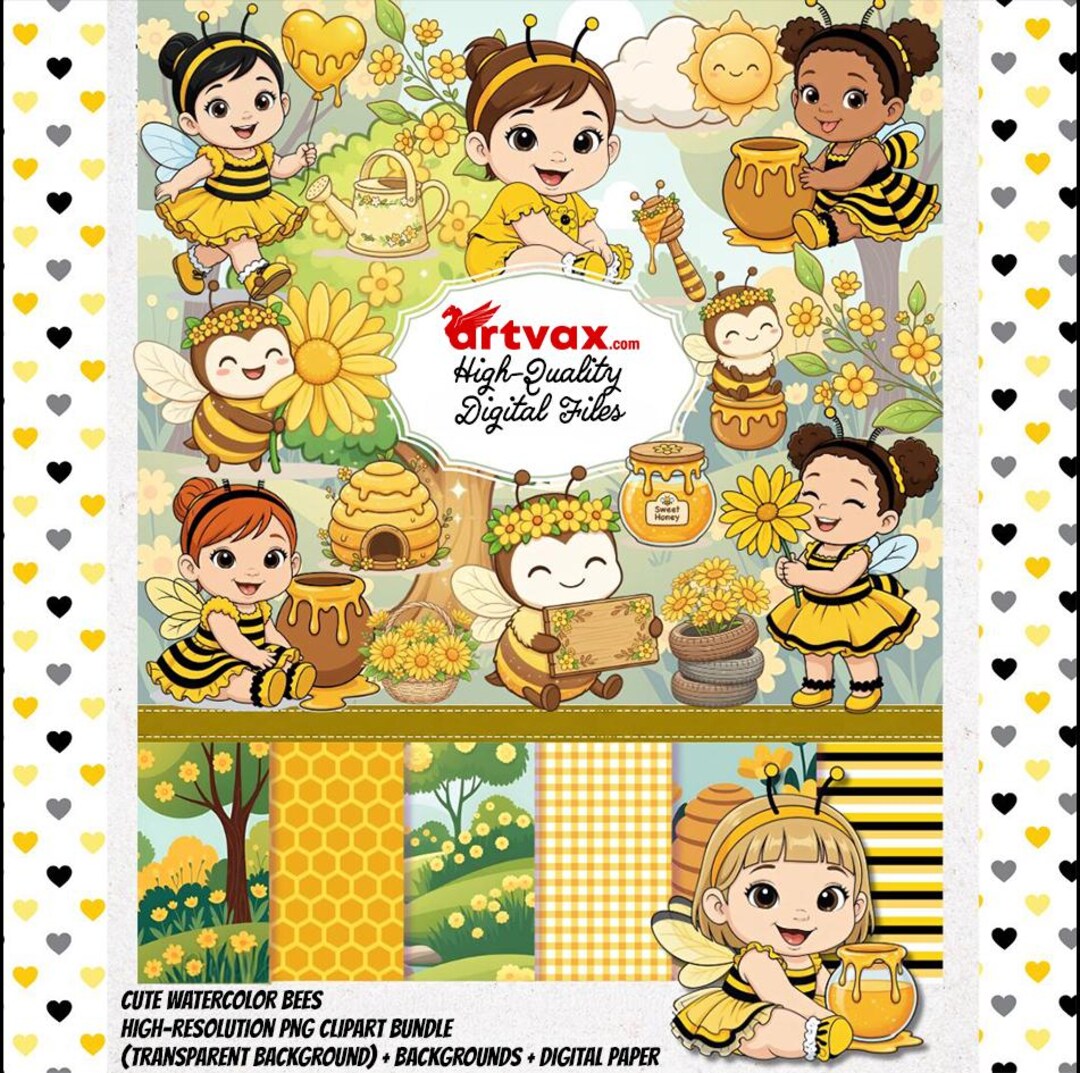Bee Clipart Bundle PNG | Watercolor Bumblebee Baby Girl | Honey Bee ...