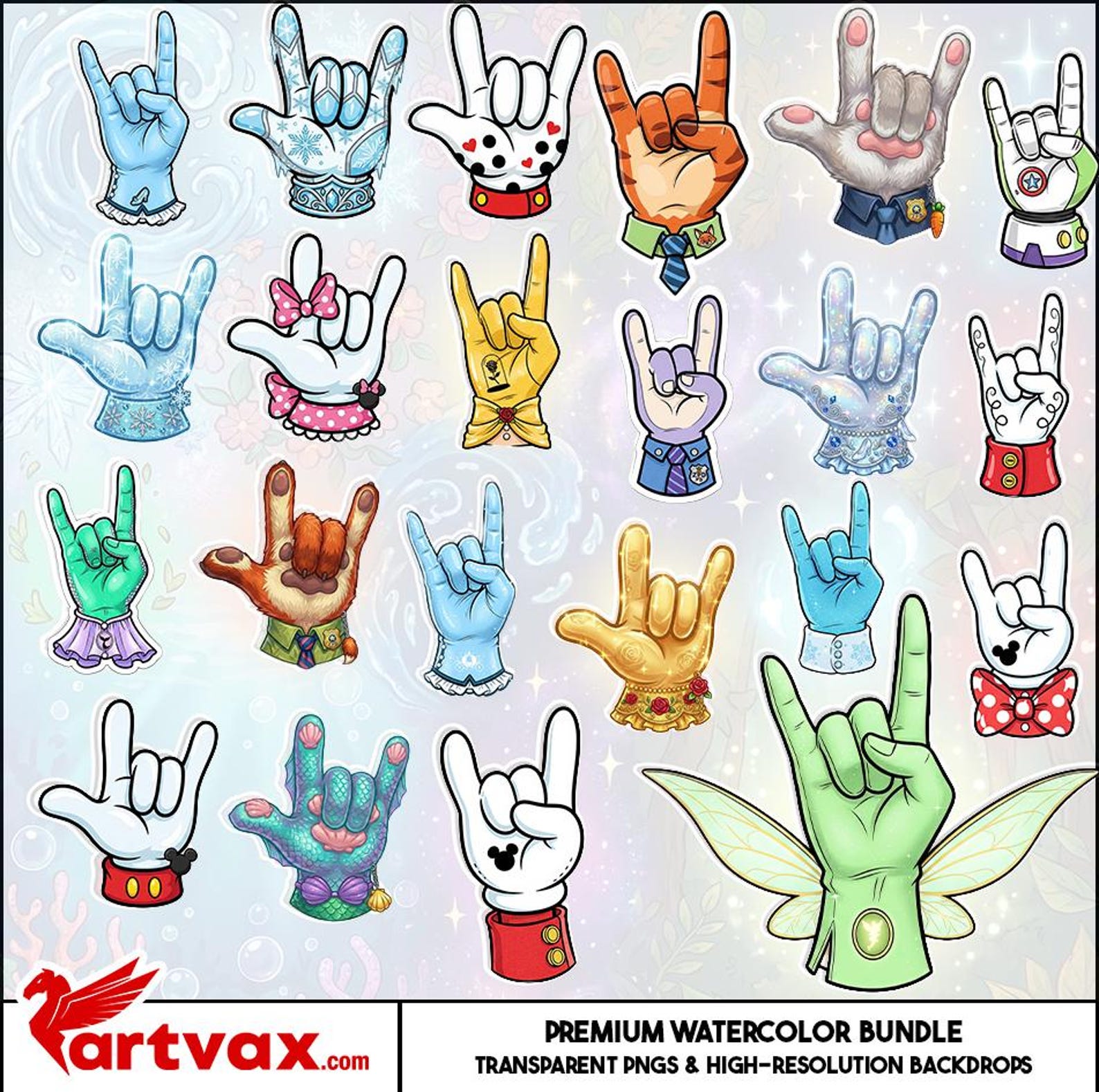 Paquete PNG de ASL Te amo / Clipart de lenguaje de señas de acuarela ...