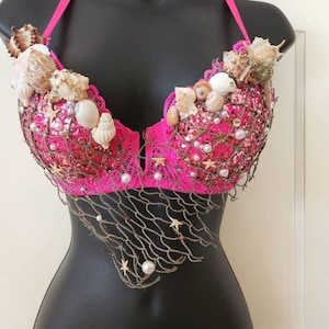 REadY tO sHiP Pink Mermaid Bra size 34B ~cosplay, halloween, burlesque, raves, festivals~