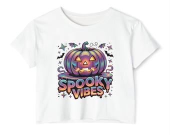 Spooky Vibes Women's Festival Crop Top, Halloween OOTD, Halloween Shirt, Crop Top for Festivals, Trendy Women's Wear