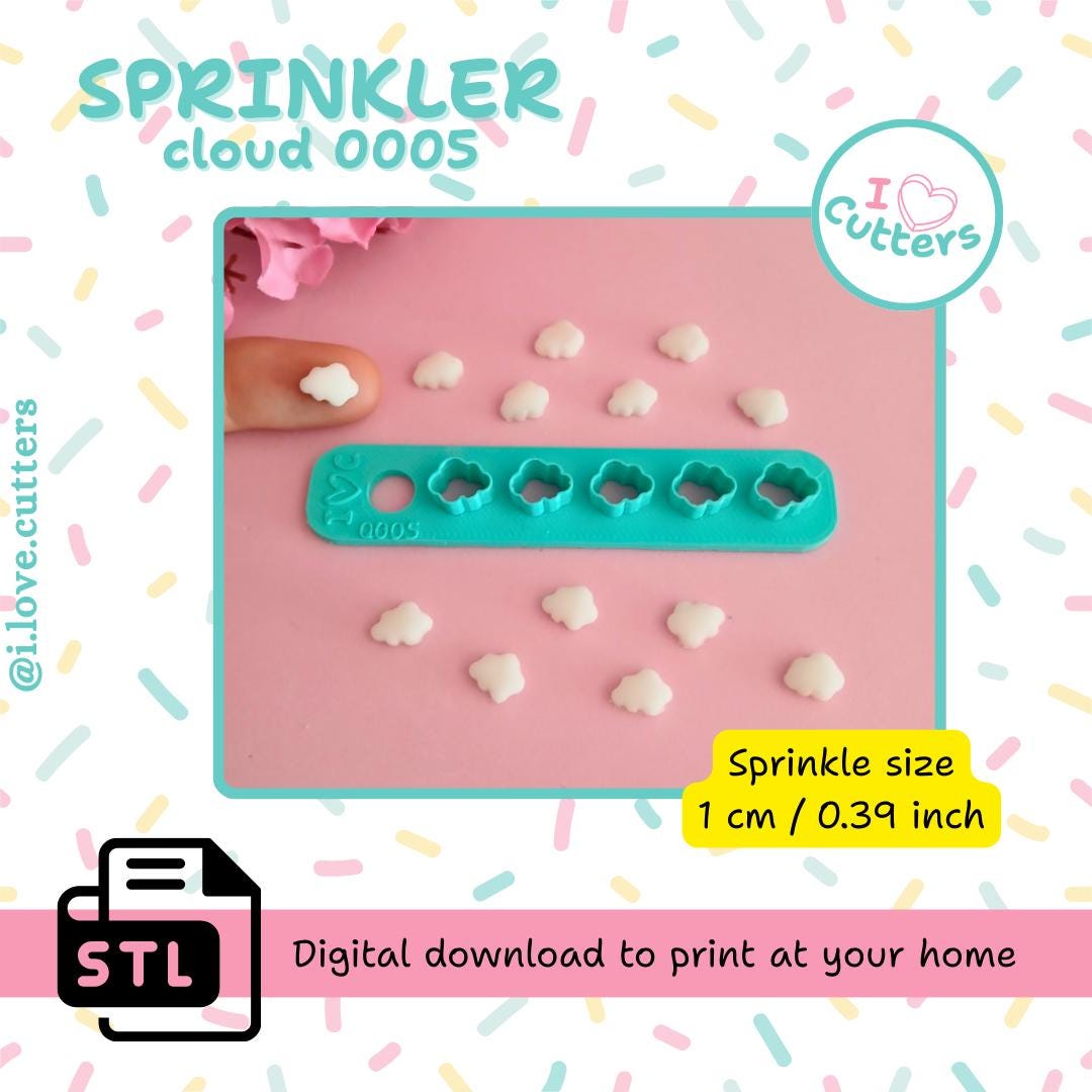 Sprinkle Cloud Digital: Cloud Sprinkles Cutter - STL File for 3D Printing | Digital ...