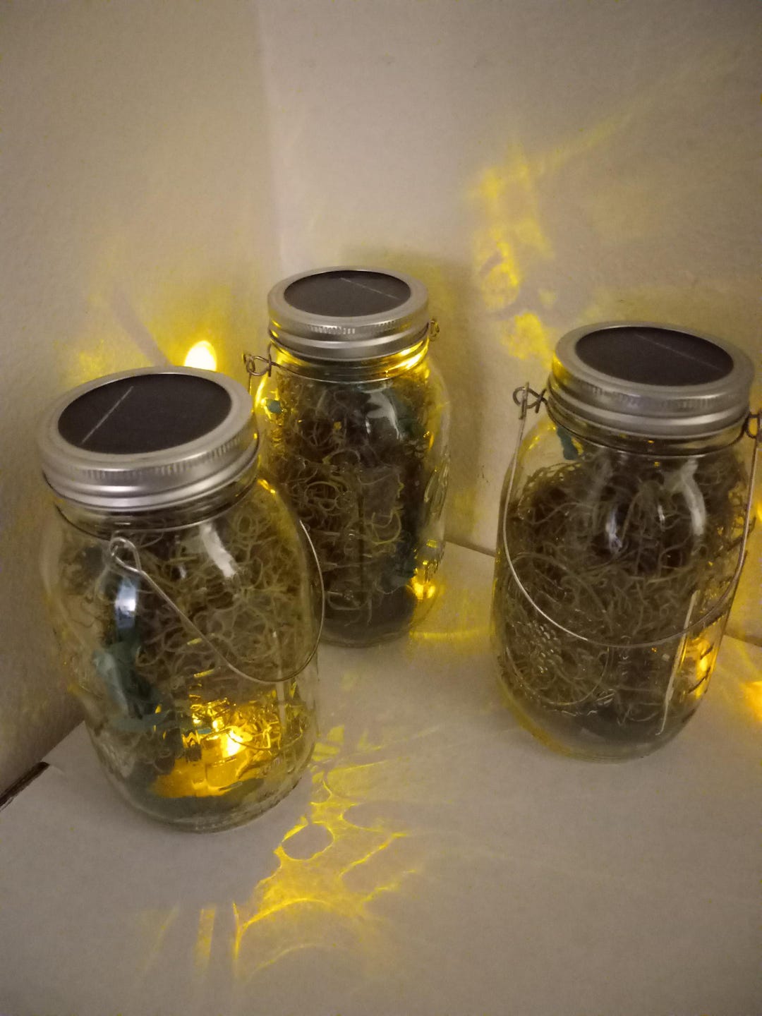 LED Firefly Simulation in a Solar Garden Mason Jar Lamp. Hand Crafted ...