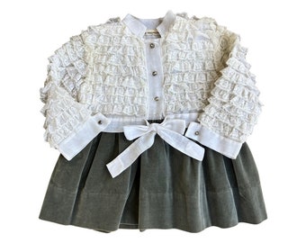 Gray Velvet I Magnin Dress with layers of Ivory Lace. 12 Months