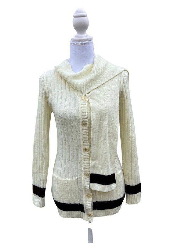 Cream and Chocolate Brown Collegiate Cardigan with