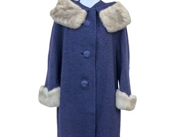 Deep Blue Mary Lou Fox Fir Swing Coat. Size M/L